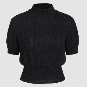 CIDER Black Wool-Blend High Mock Neck Sweater Tee Dark Academia Goth Whimsigoth
